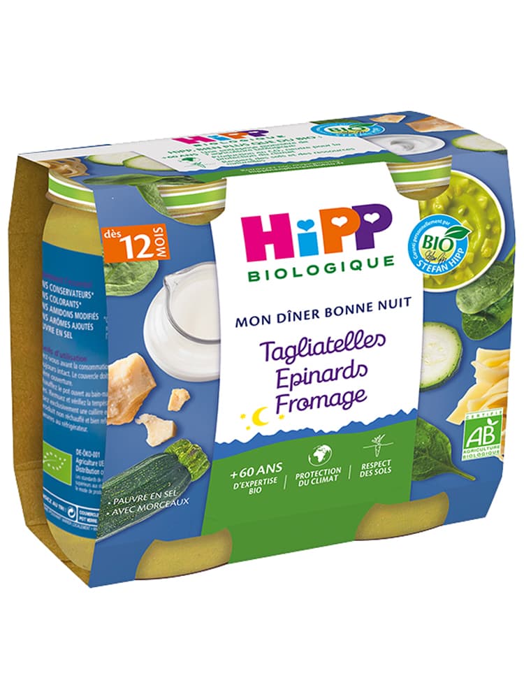 Hipp Tagliatelles Épinards Fromage Pots 2 X 250 g Dès 12 Mois