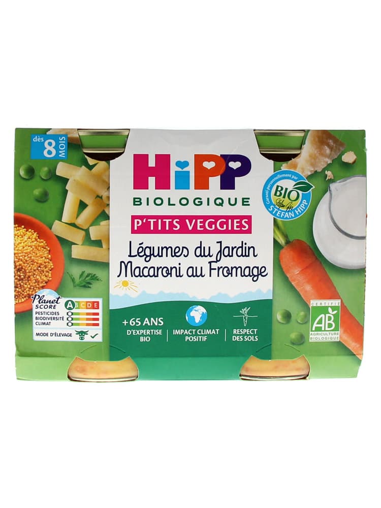 Hipp Légumes du Jardin Macaroni au Fromage Pots 2 X 190 g Dès 8 Mois