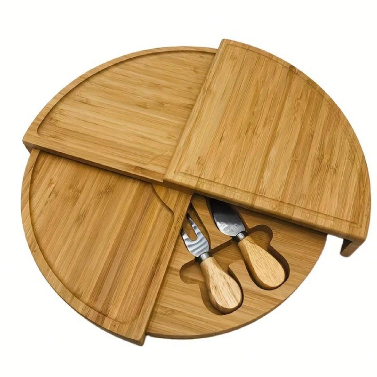 1 set, Ensemble de planche à fromage en bambou avec couteaux à fromage, plateau pliant polyvalent, planche à fromage en forme de ventilateur, idéal